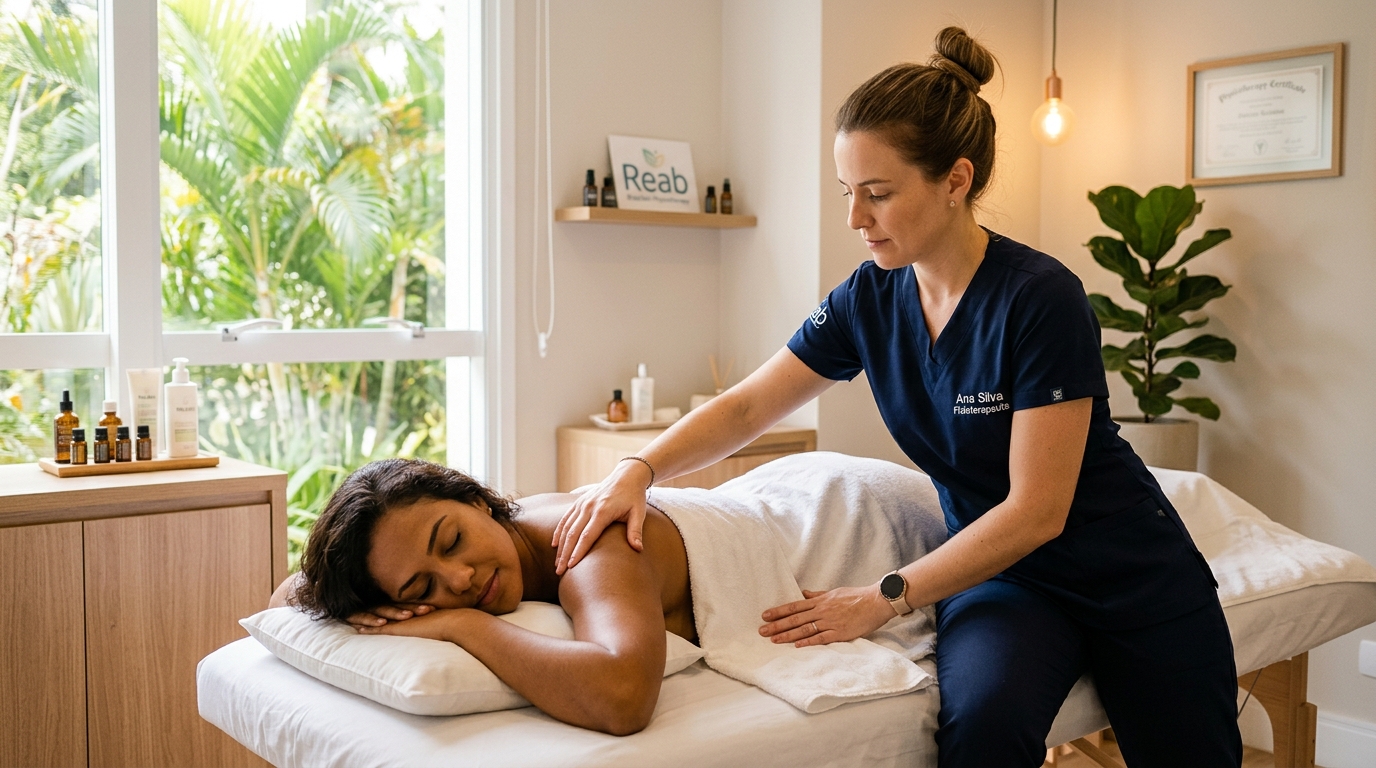 Fisioterapeuta realizando drenagem linfática pós-operatória em Ipatinga